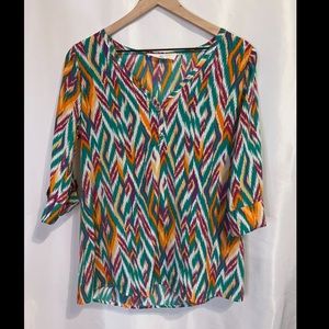 Peach Love Cream Multi-colored Chevron Striped Tunic - S